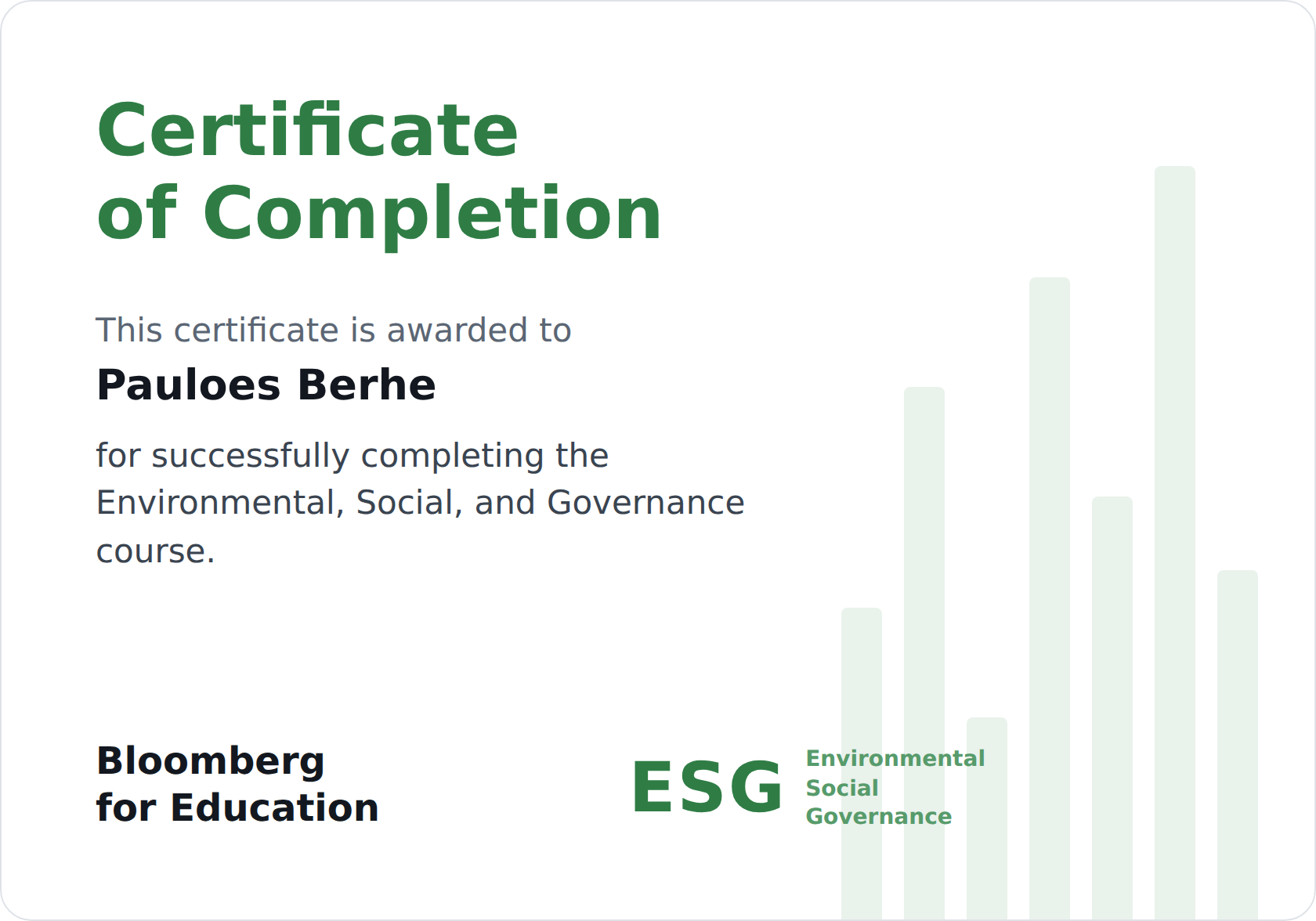 Bloomberg ESG Certificate